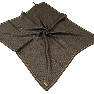 Vakko Twill İpek Eşarp - Yeni Monogram - Kahve Gold