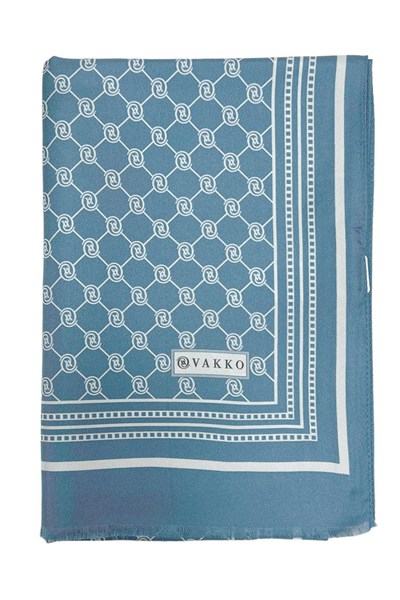 Vakko Twill İpek Şal - Özel Seri - Açık Kot Mavi