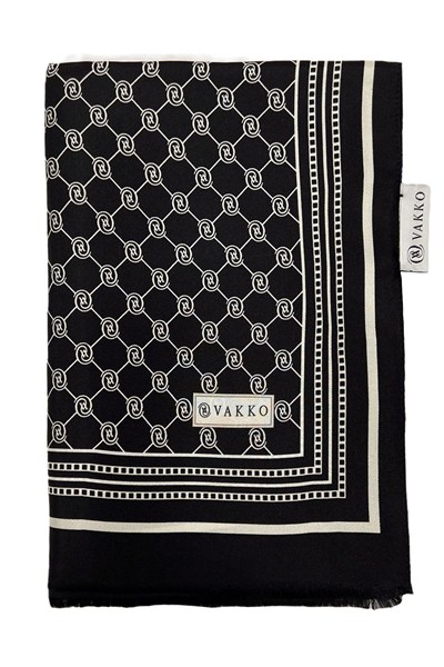 Vakko Twill İpek Şal - Özel Seri - Siyah Ekru