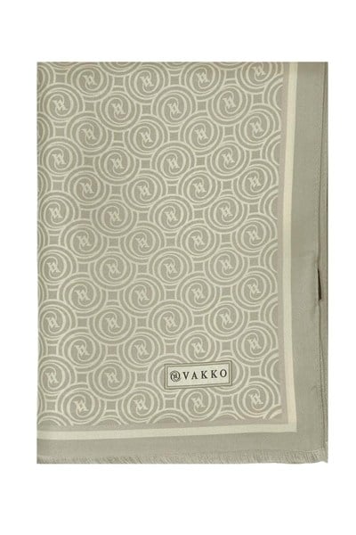 Vakko Twill İpek Şal - Yeni Monogram - Açık Taş Krem