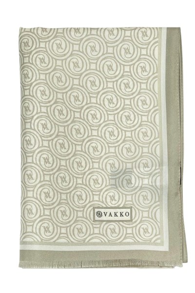 Vakko Twill İpek Şal - Yeni Monogram - Bej