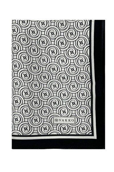 Vakko Twill İpek Şal - Yeni Monogram - Beyaz Siyah