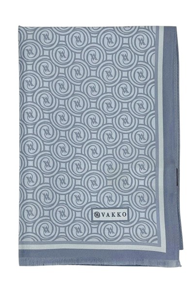 Vakko Twill İpek Şal - Yeni Monogram - Bebe Mavi