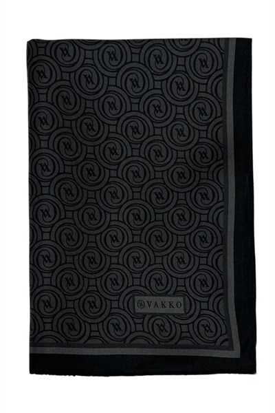 Vakko Twill İpek Şal - Yeni Monogram - Füme