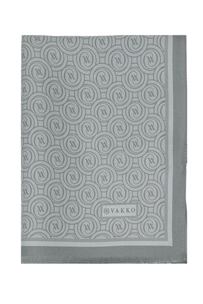 Vakko Twill İpek Şal - Yeni Monogram - Gri Füme