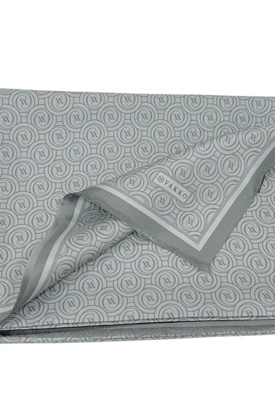 Vakko Twill İpek Şal - Yeni Monogram - Gri Füme