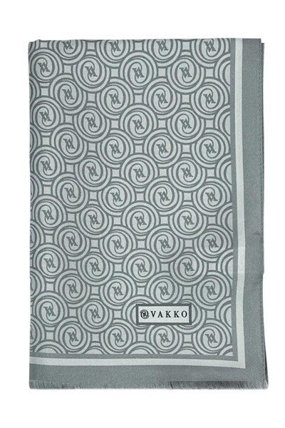Vakko Twill İpek Şal - Yeni Monogram - Gümüş