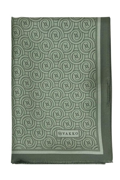 Vakko Twill İpek Şal - Yeni Monogram - Koyu Mint