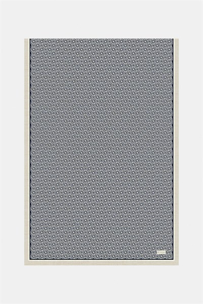 Vakko Twill İpek Şal - Yeni Monogram - Lacivert Ekru