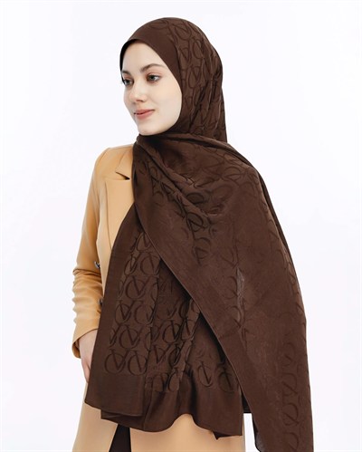 Valentino Orlandi Alia Şal - Logo Desenli - Çikolata