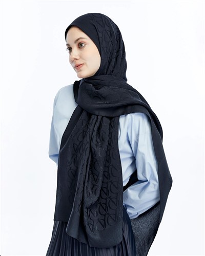 Valentino Orlandi Alia Şal - Logo Desenli - Koyu Lacivert