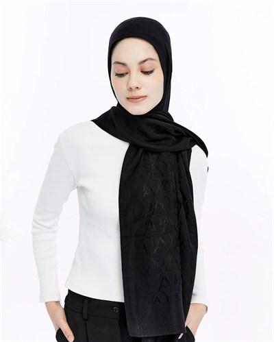 Valentino Orlandi Alia Şal - Logo Desenli - Siyah