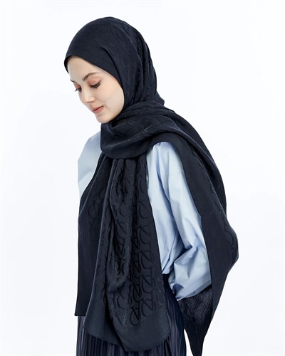 Valentino Orlandi Alia Şal - Logo Desenli - Koyu Lacivert