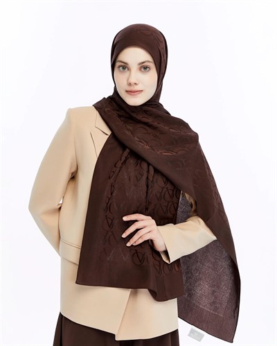 Valentino Orlandi Alia Şal - Logo Desenli - Acı Kahve