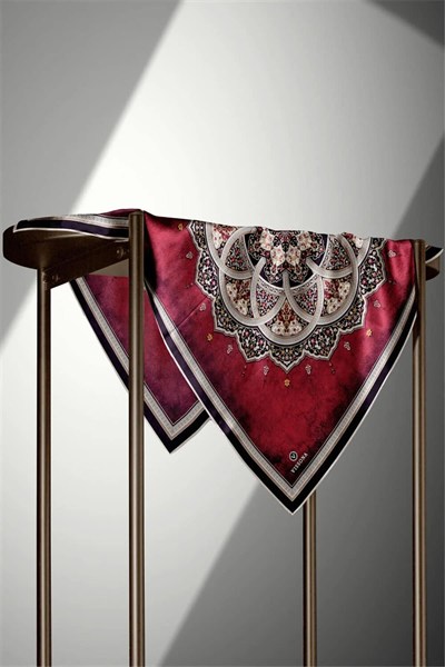 Vissona Twill İpek Eşarp - 17376 - 0018-0001 Bordo Siyah