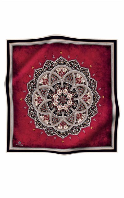 Vissona Twill İpek Eşarp - 17376 - 0018-0001 Bordo Siyah