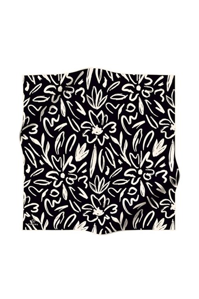 Vissona Twill İpek Eşarp - 60337 - 0001-0003 Siyah Krem