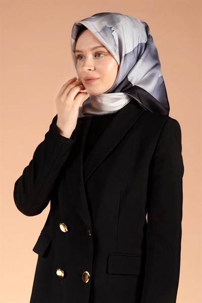 Vissona Twill İpek Eşarp - 61015 - 0028-0001 Gri Siyah