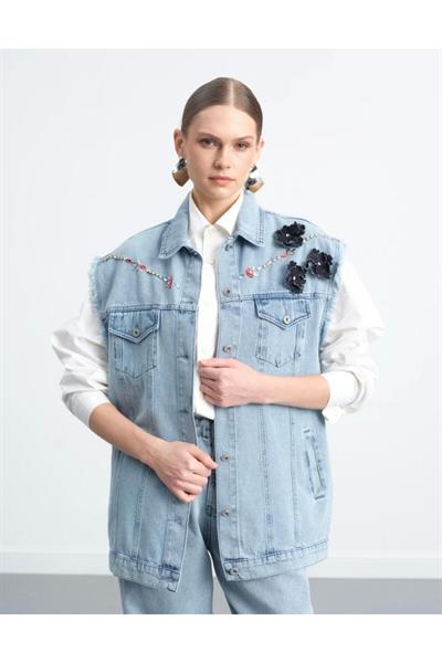 Denim Yelek Açık Mavi