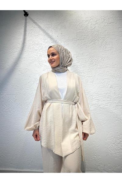 Kimonolu Takım Krem