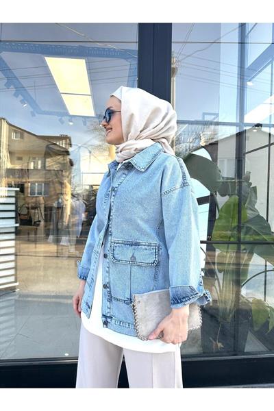 Magazin Denim Kot Ceket Taşlı Mavi