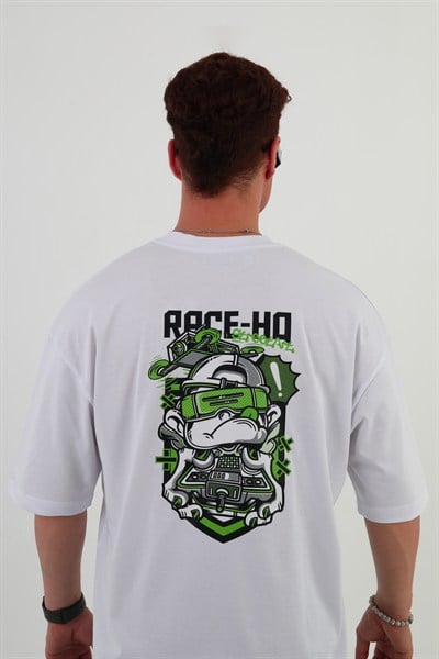 RACE-HO-Oversize Tişört | Sırt Baskılı – Minimal Göğüs Desenli Unisex Tshirt