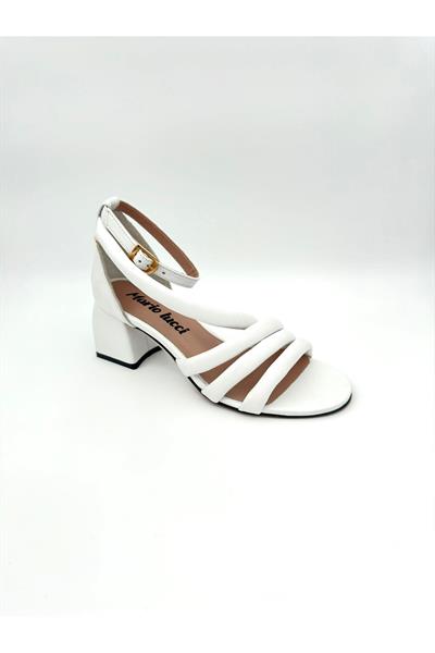 Kadın Günlük Sandalet Hakiki Beyaz Deri