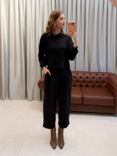 Siyah Oysh Model Kapüşonlu Takım