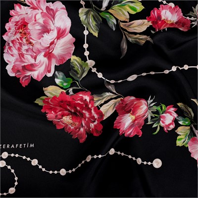 Buket İnci Desen İpek Twill Eşarp