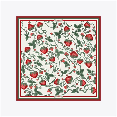 Çilek Bahçesi Desen İpek Twill Çocuk Eşarbı