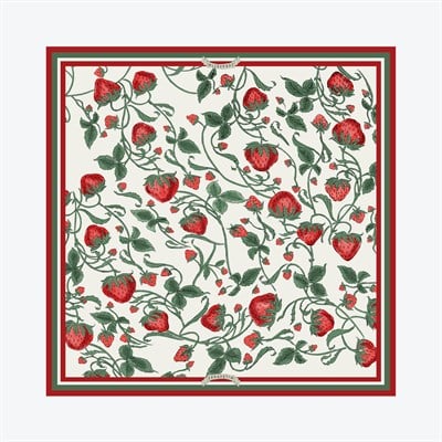 Çilek Bahçesi Desen İpek Twill Eşarp
