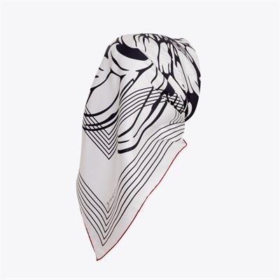 Çizgi Çiçek Desen İpek Twill Eşarp