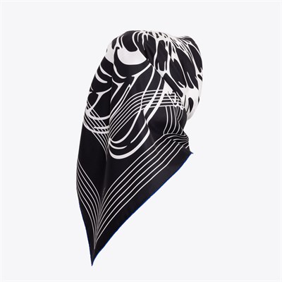 Çizgi Çiçek Desen İpek Twill Eşarp
