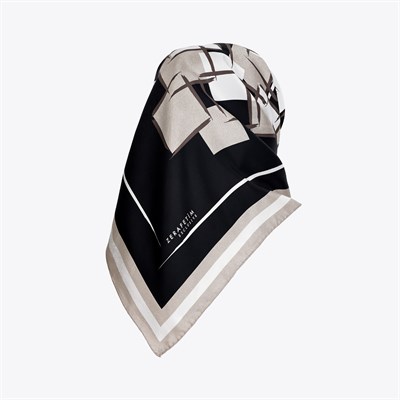 Kare Geometri Desen Exclusive İpek Twill Eşarp