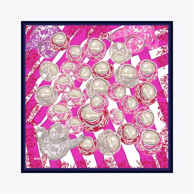 Tea Cup Desen İpek Twill Eşarp