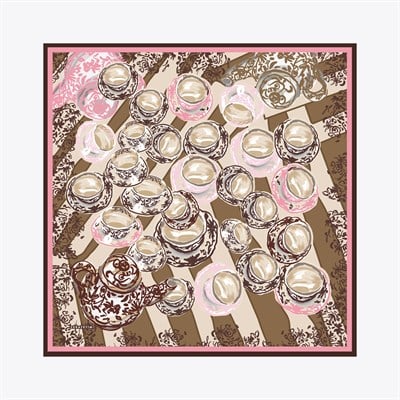 Tea Cup Desen İpek Twill Eşarp