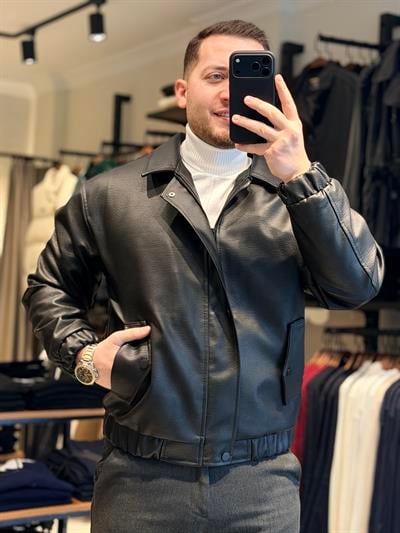 Cep Detay Bomber Deri Ceket