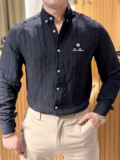 Çizgili Relax Kalıp Gömlek Siyah