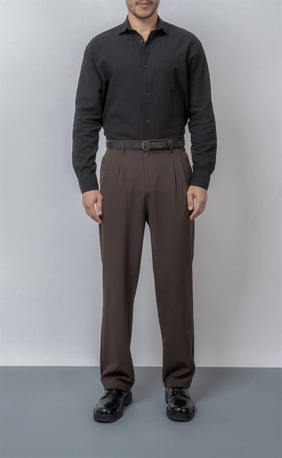 Fabric Pileli Baggy Kumaş Pantolon Kahve