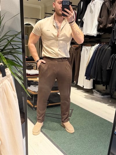 M.R Kısa Kol Gömlek Bej