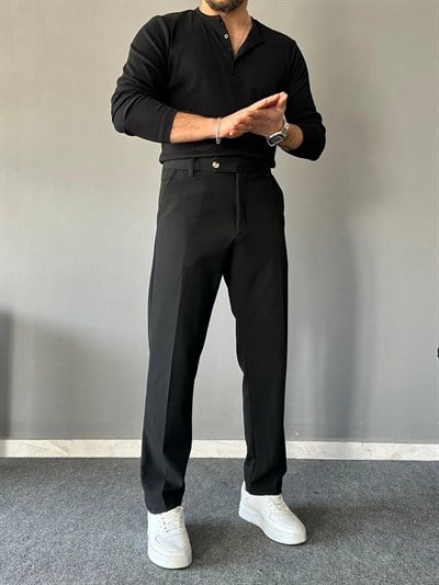 Regular Kalıp Kumaş Pantolon Siyah