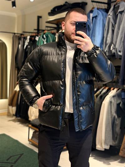 Şişme Deri Mont Siyah 