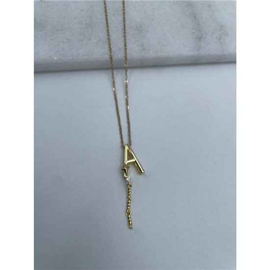 Harfli Çelik Kolye Gold
