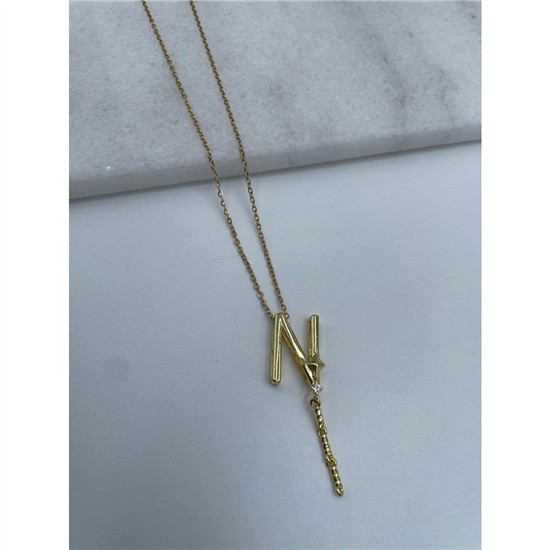 Harfli Çelik Kolye Gold