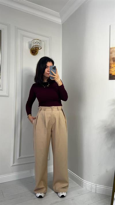 3 Düğmeli Pantolon Dabıl Kumaş Bej