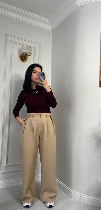 3 Düğmeli Pantolon Dabıl Kumaş Bej