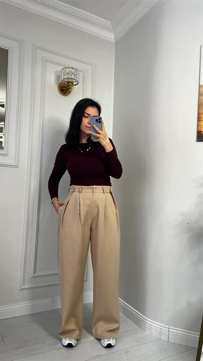 3 Düğmeli Pantolon Dabıl Kumaş Bej