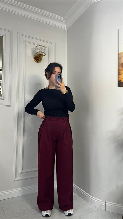 3 Düğmeli Pantolon Dabıl Kumaş Bordo