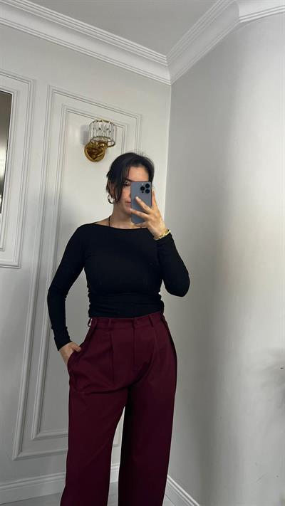 3 Düğmeli Pantolon Dabıl Kumaş Bordo