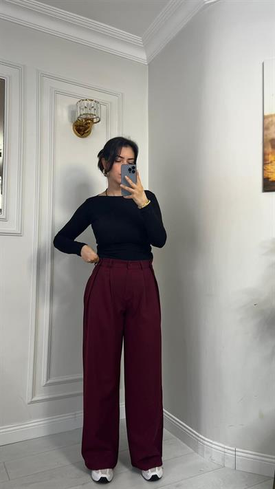 3 Düğmeli Pantolon Dabıl Kumaş Bordo